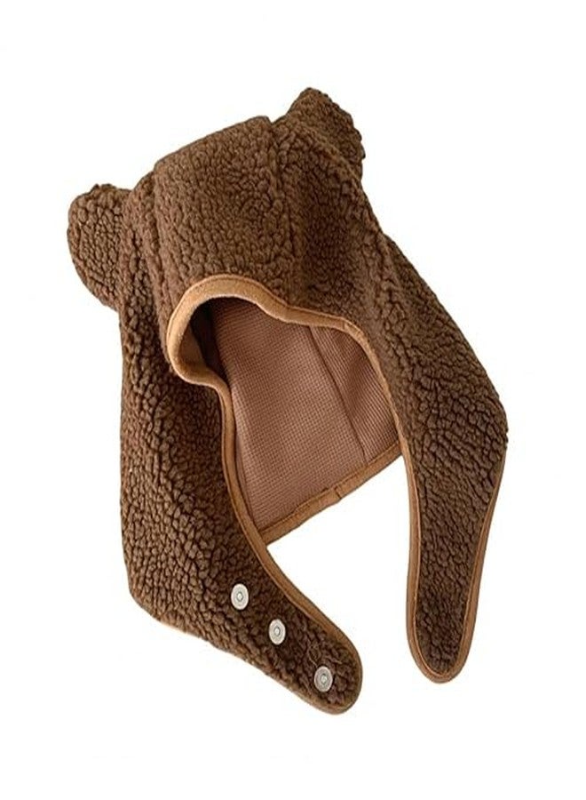 OATSBAS Fleece Beanie Hats for Women Men Bear Safety Hat Magnetic Buckle Ear Projection Cute Outdoor Winter Hat (One Size,Brown) - Image 1